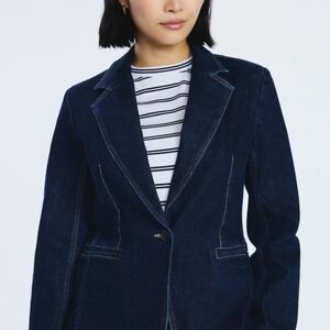 Tailored Dark Blue Denim Blazer for Women